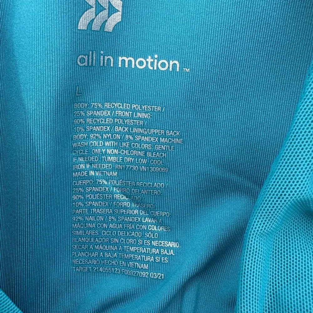 All In Motion Womens Mesh-Back‎ Longline Sports Bra Turquoise Green Size L NEW